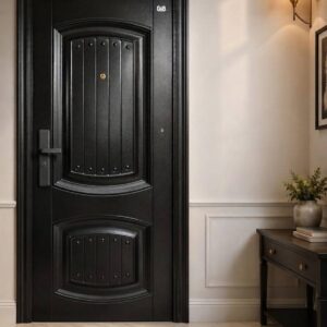 Riveted Panel Black Security Steel Door