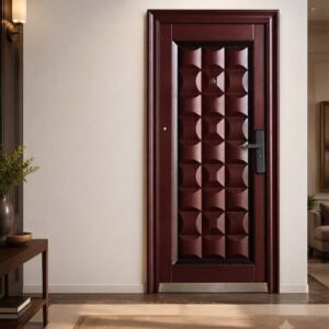 3D Geometric Wave Mahogany Security Steel Door