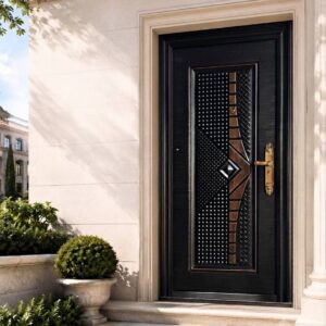 Diagonal Mosaic Studded Black Security Steel Door