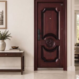 Carved Medallion Mahogany Security Steel Door