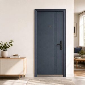 Asymmetric Fluted Accent Navy Blue Security Steel Door
