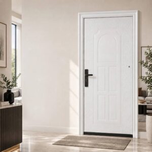 Textured Arched Panel White Security Steel Door