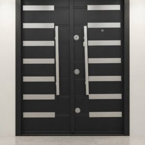 Turkish Black Mirrored Brick-Inlay Double Security Door