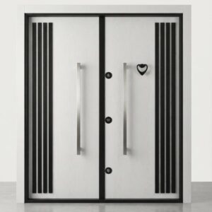 Turkish White and Black Stripe Double Security Door