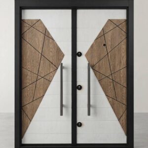 Turkish White Oak Mirrored Triangle Double Security Door